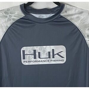 Huk Fishing Performance Shirt Gray Fish Scale Long Sleeves Graphics M SEE PHOTOS